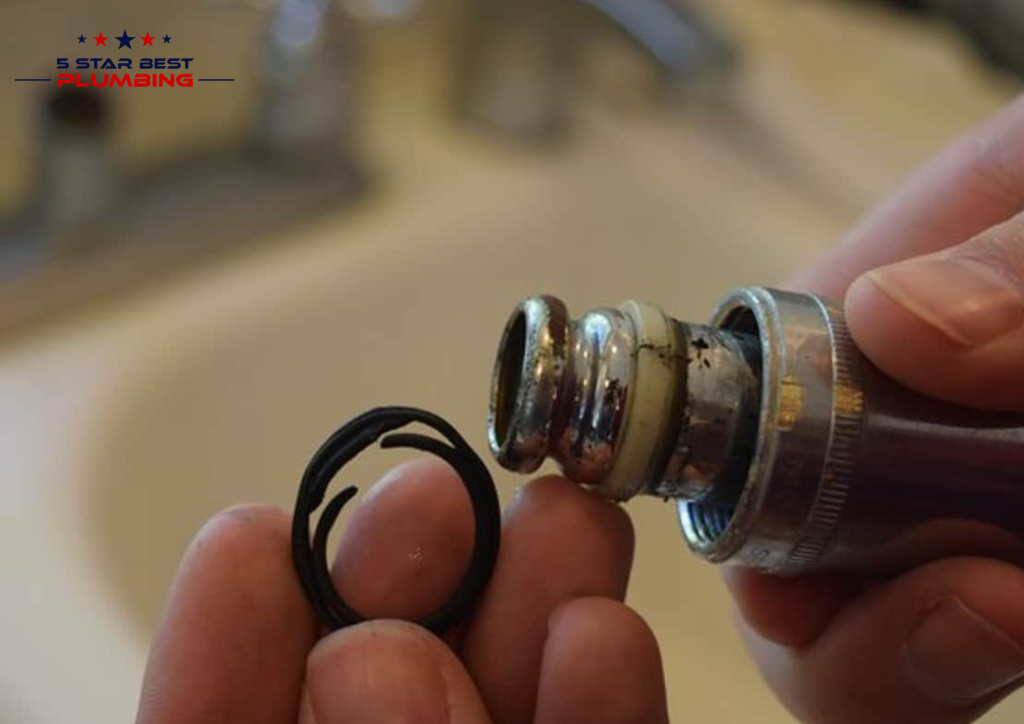 Diagram showing common causes of a leaky faucet including worn O-rings cartridge and corroded valve seat